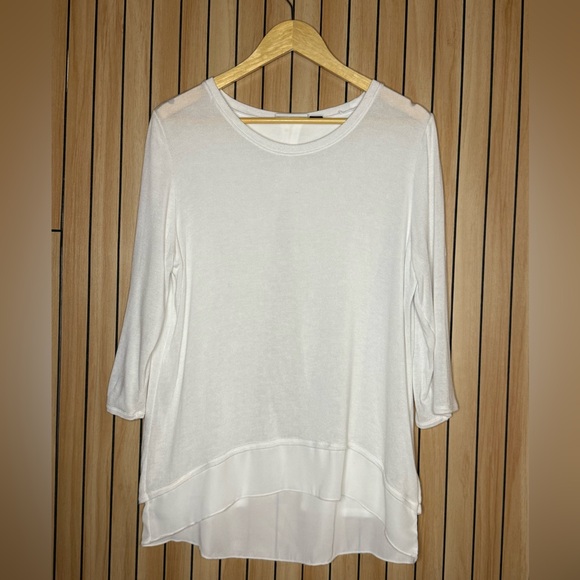 Patchington White Double-Layer Knit Top | 3/4 Sleeve | Size Large - Picture 2 of 7